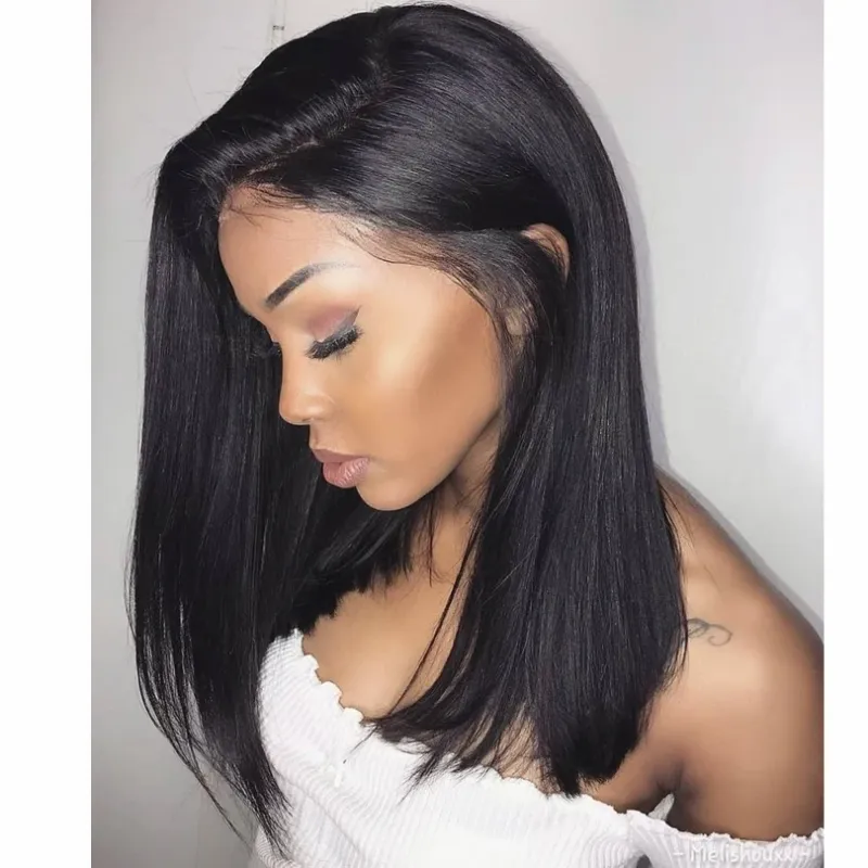 Jet Black Full Lace Wigs Sliky Straight Lijmloos Braziliaans Menselijk Haar 180% Dichtheid_voghion.com