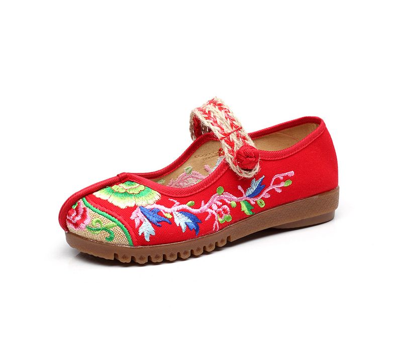 Flaches besticktes Tuch mit Kuhsehnensohlen, Frühlings- und Herbst-Mutter-Slipper mit großen Zehen, einzeiliger Riemen, Damen-Single_voghion.com