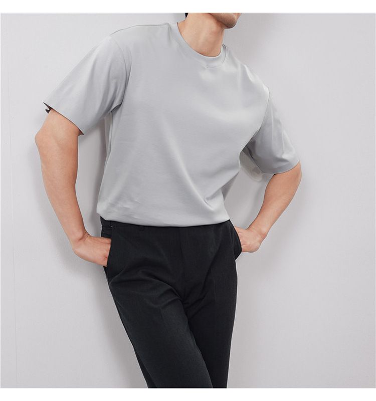 Live Supply Of High-quality Long-staple Cotton Men's Short-sleeved T-shirts, Non-marking Pressing Double-sided Liquid Ammonia Cotton Round Neck Large_voghion.com