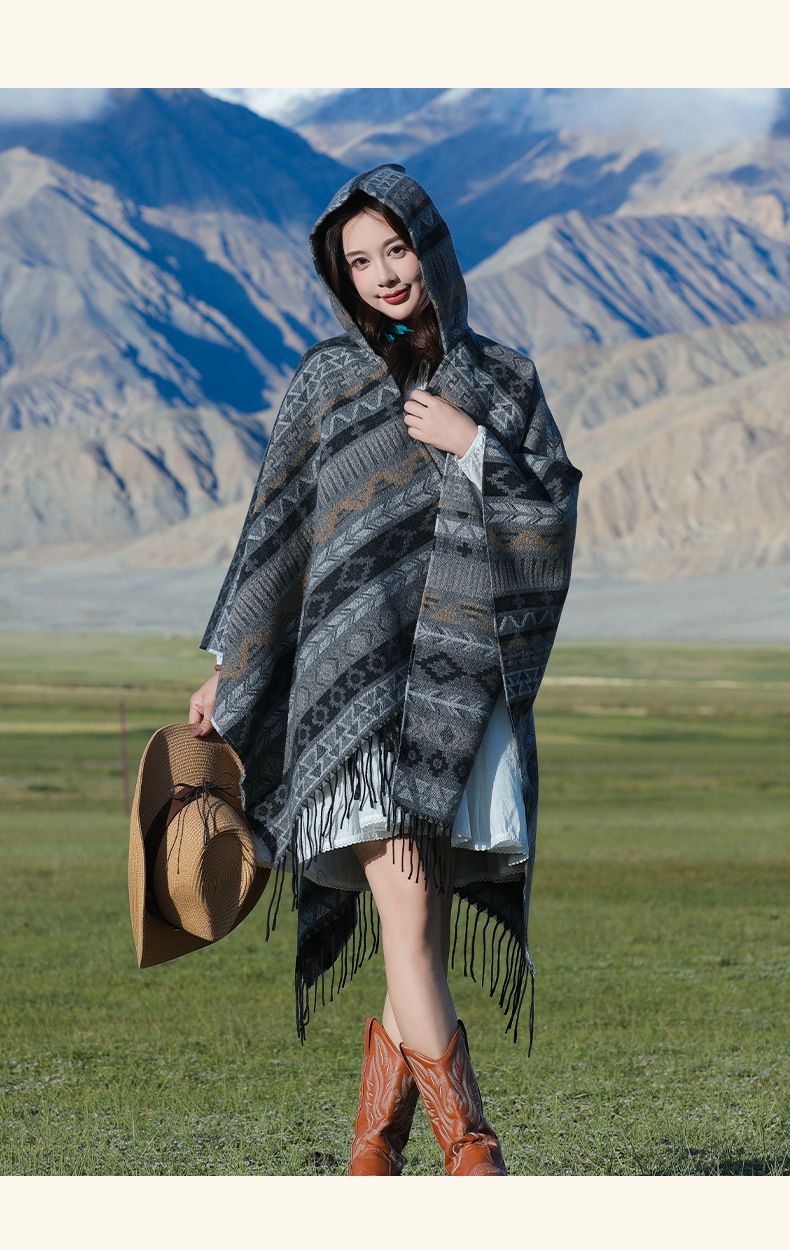 Vintage Ethnic Scarf For Women - Warm Winter Shawl, Travel Wrap, Bohemian Blanket Scarf With Plaid Pattern_voghion.com