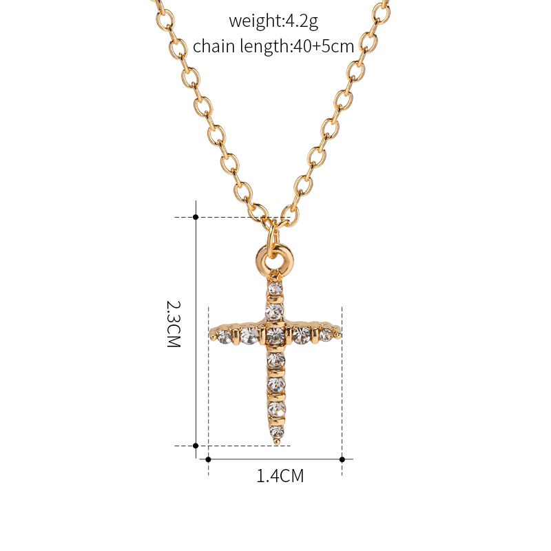Personalized jewelry ins style diamond alloy cross necklace simple pendant for women_voghion.com