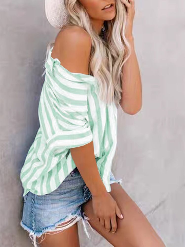 Cardigan a maniche corte con stampa a righe e colori a contrasto, casual e da pendolare, da donna_voghion.com
