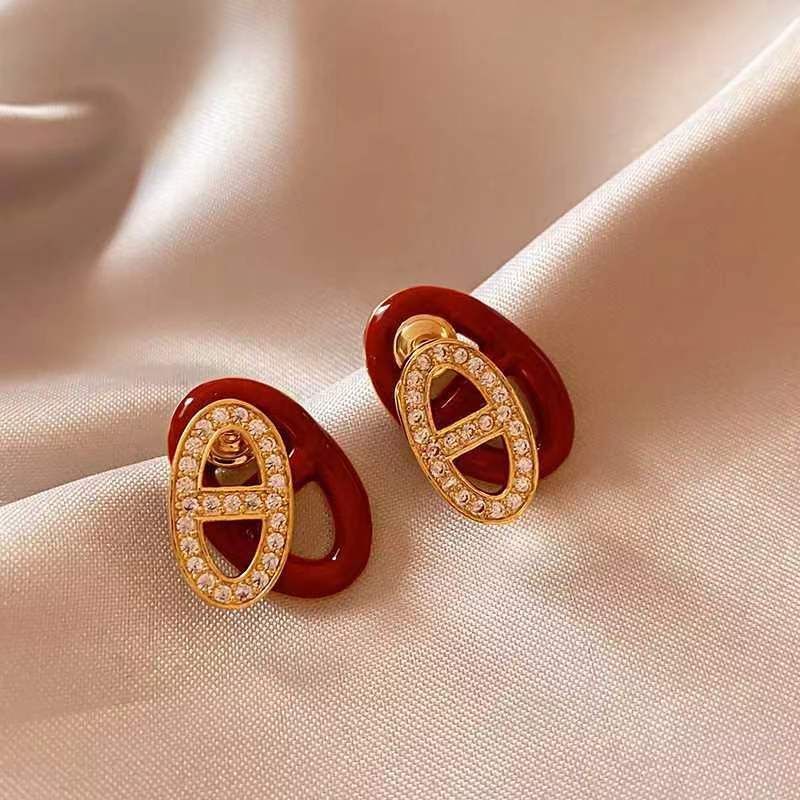 Women's earrings retro niche design double-layer micro-paved zircon pig nose shape creative earrings, light luxury and high-end earrings_voghion.com