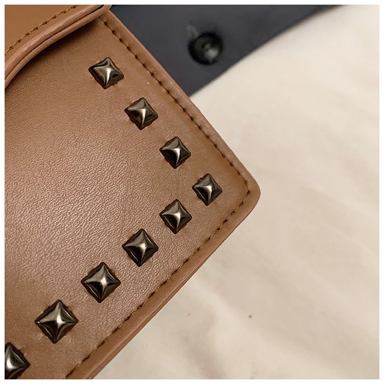 Women's Studded Clutch Bag - Spring PU Small Handbag With Flap Closure (Black, Brown, Beige, White)_voghion.com