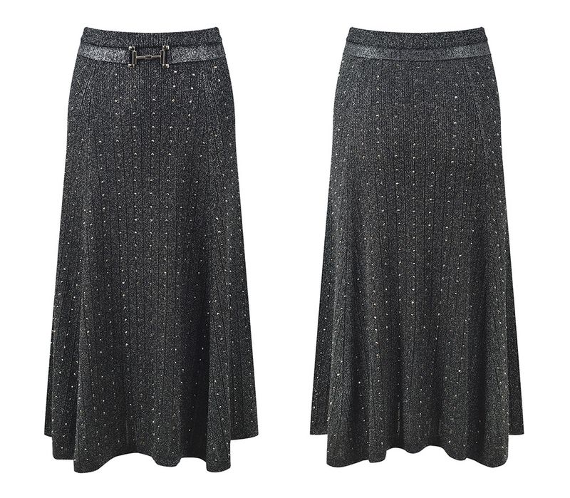 Roupas femininas novo design pesado quente diamante v pescoço fino ajuste fino saia superior terno de duas peças_voghion.com