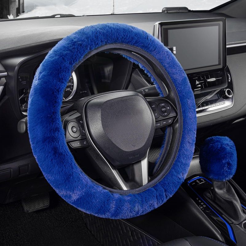 Plush Steering Wheel Cover Rabbit Fur Elastic Winter Warm Non Slip Handle Cover Unisex_voghion.com