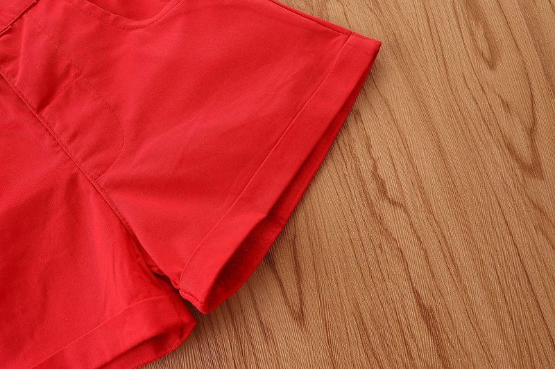 Mother & Kids Dress Suit Boys Short Sleeved Tie Shirt Red Suspender Shorts Two Piece Set_voghion.com