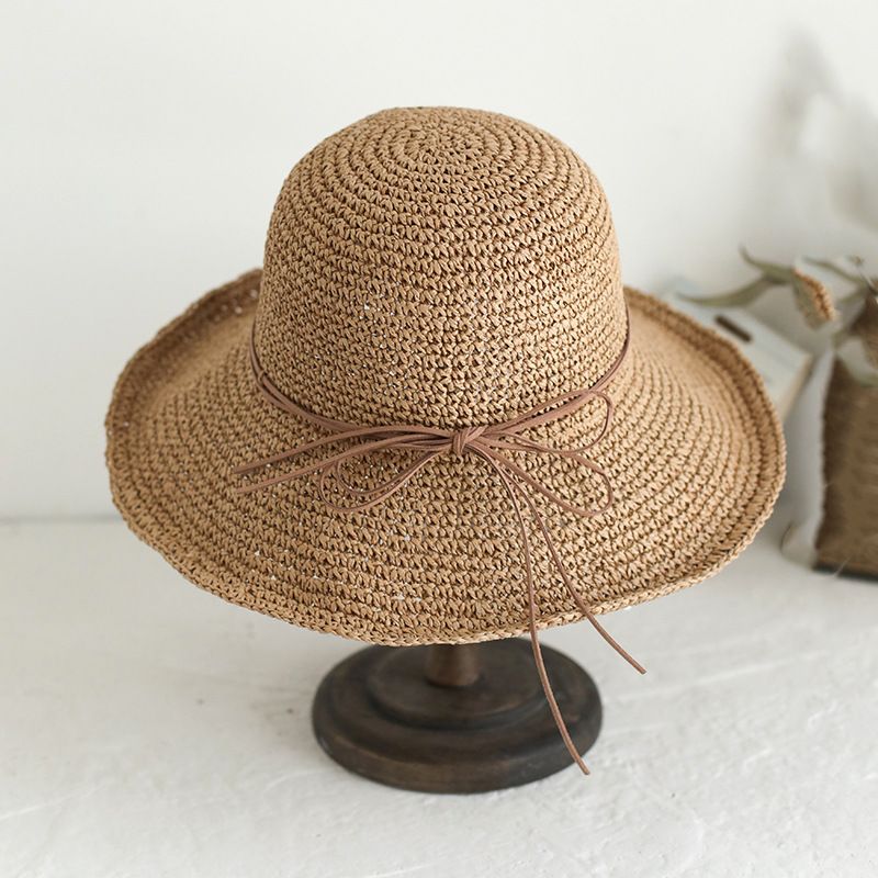 Cappello da spiaggia pieghevole estivo da donna, stile INS, per le vacanze, con ampia tesa, sottile e traspirante, in paglia_voghion.com