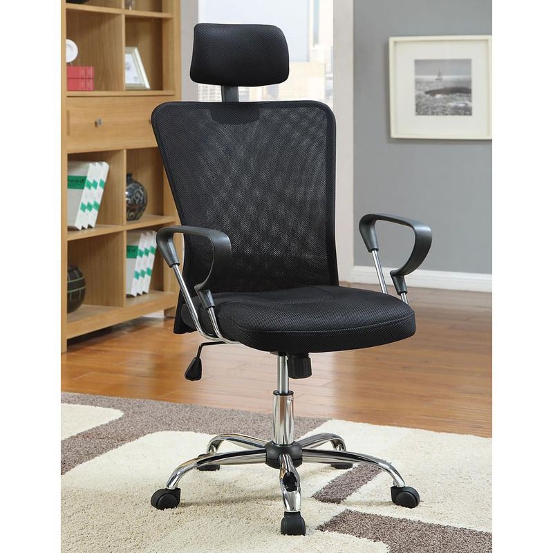Black And Chrome Height Adjustable Office Chair With Casters_voghion.com