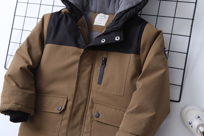 Boys' Color-Block Fleece-Lined Padded Jacket – Thick Winter Coat With Hood (120-170cm, 4 Colors)_voghion.com