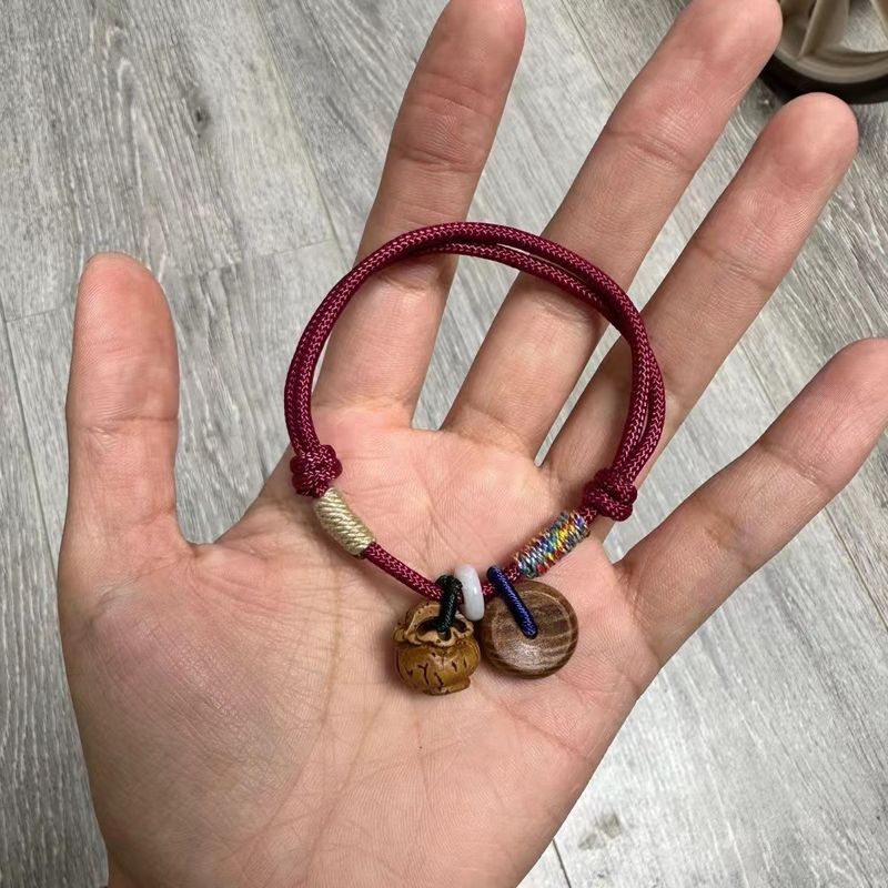 Fidelity Oude mahonie perzik mand veiligheidsgesp armband, rood touw voor het geboortejaar, handgemaakt cadeau voor volwassenen en kinderen_voghion.com