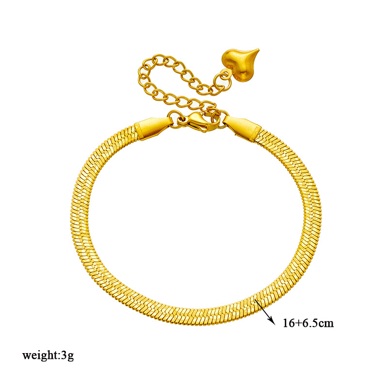 Niche fashion simple design titanium steel gold-plated braided print snake bone chain necklace bracelet metal jewelry set_voghion.com