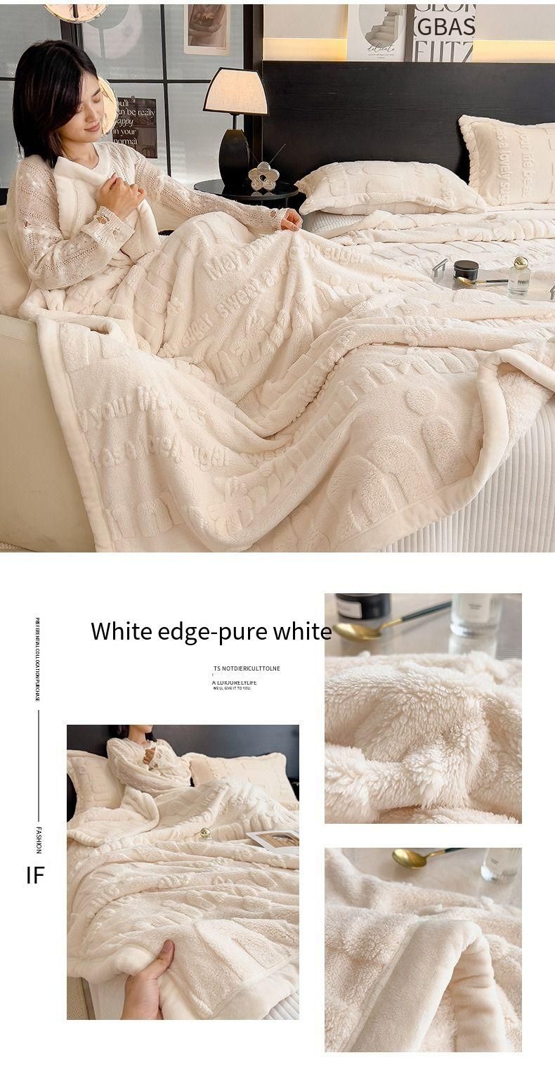 Light Luxury Rabbit Plush Blanket Thickened Warm Comfortable Cotton Velvet Blanket Siesta Air Conditioner Blanket Leisure Sofa Letter Cross-border_voghion.com