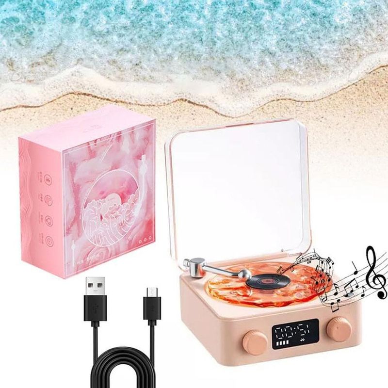 Giradischi retrò Waves con lettore di vinile Bluetooth White Noise, altoparlante a forma di vitrola con luce RGB e ausilio per il sonno_voghion.com