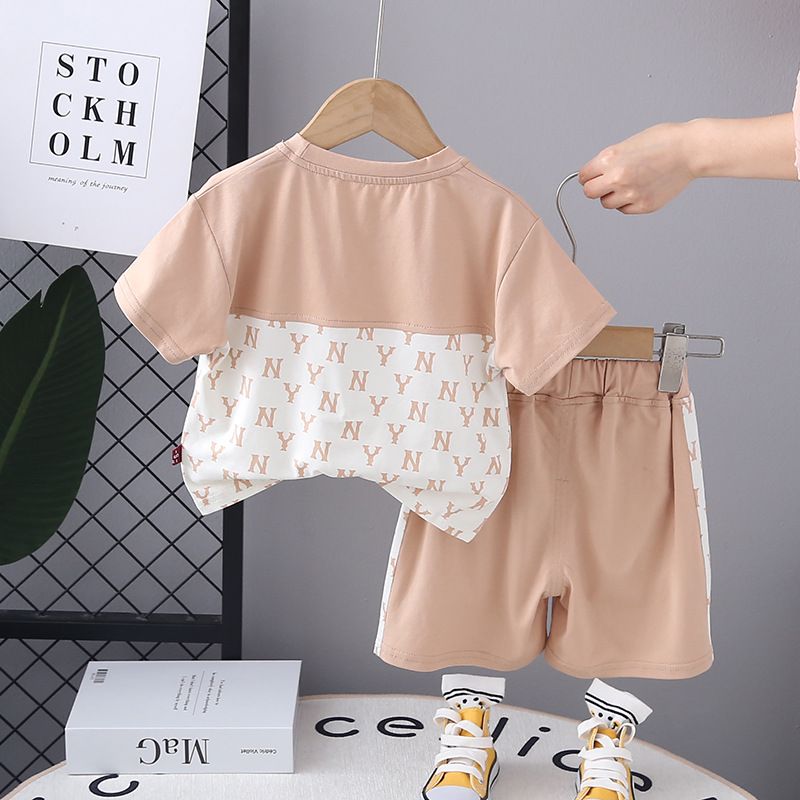 Set di due pezzi per bambini a maniche corte con lettere colorate per ragazzi, abbigliamento estivo per neonati 2024_voghion.com