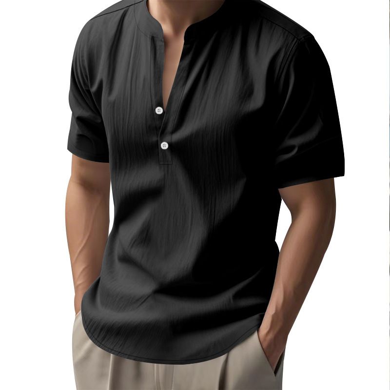 Camicia da uomo slim fit in lino, traspirante, a maniche corte, antipiega, elasticizzata, casual, tinta unita, per l'estate (bianco/nero/kaki/azzurro S-XXXL)_voghion.com