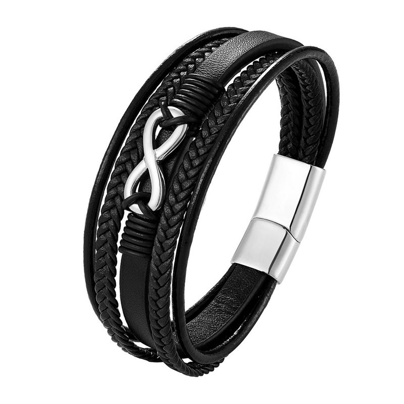 Bracelet 1PC Multi-layer Braided Leather 8 Stainless Steel Magnetic Clasp Retro Handmade Hot Selling Explosion Titanium Steel_voghion.com