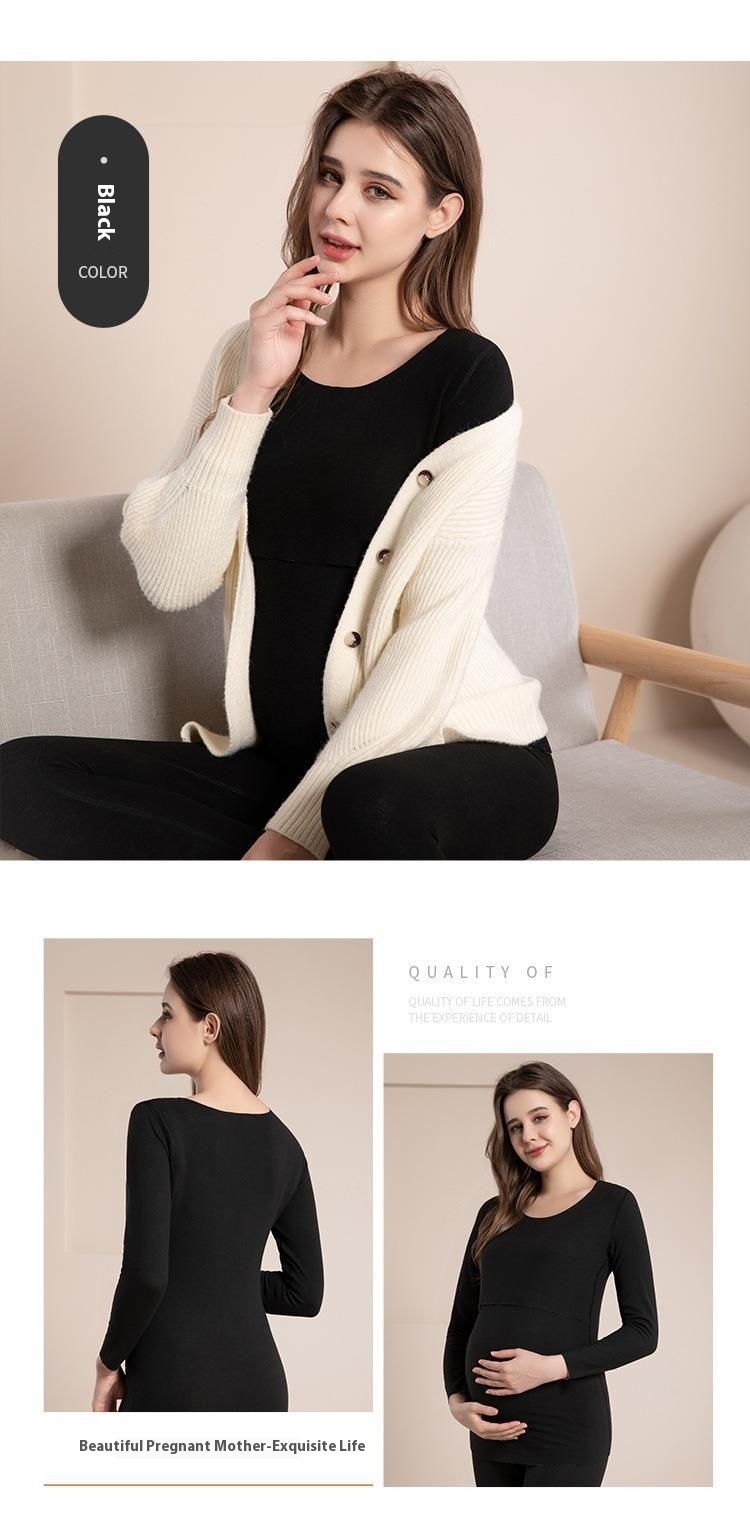 Set di pantaloni caldi in velluto per donne incinte, top autunnali e invernali, vestiti per l'allattamento e il parto, biancheria intima protettiva per la pancia_voghion.com