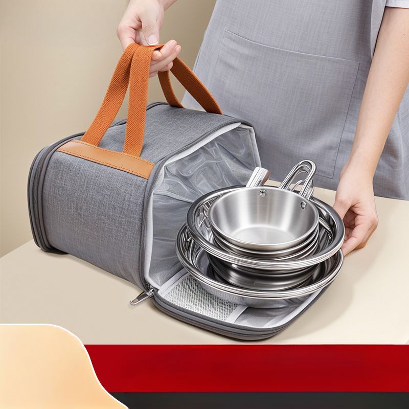 304 Edelstahl Geschirr Set Outdoor Camping Tragbare Platte Haushalt Picknick Stäbchen Löffel Suppe Schüssel Kombination_voghion.com