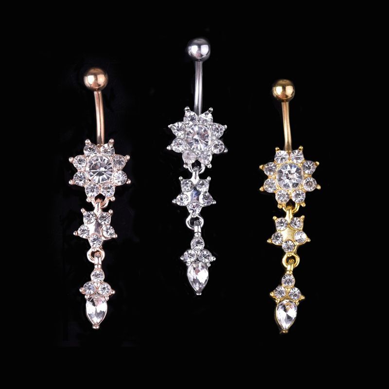 Yamaler Lady strass fiore in acciaio inossidabile ombelico anello piercing gioielli_voghion.com