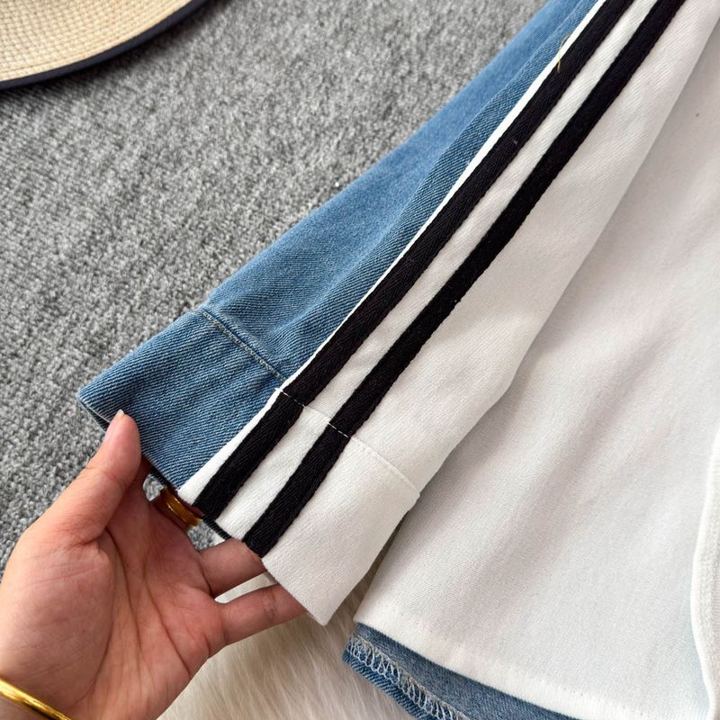 Fashionable Korean-Style Two-Piece Outfit For Women - Slim-Fit Lapel Long Sleeve Top & Wide-Leg Jeans Set, Casual Chic Denim Ensemble_voghion.com
