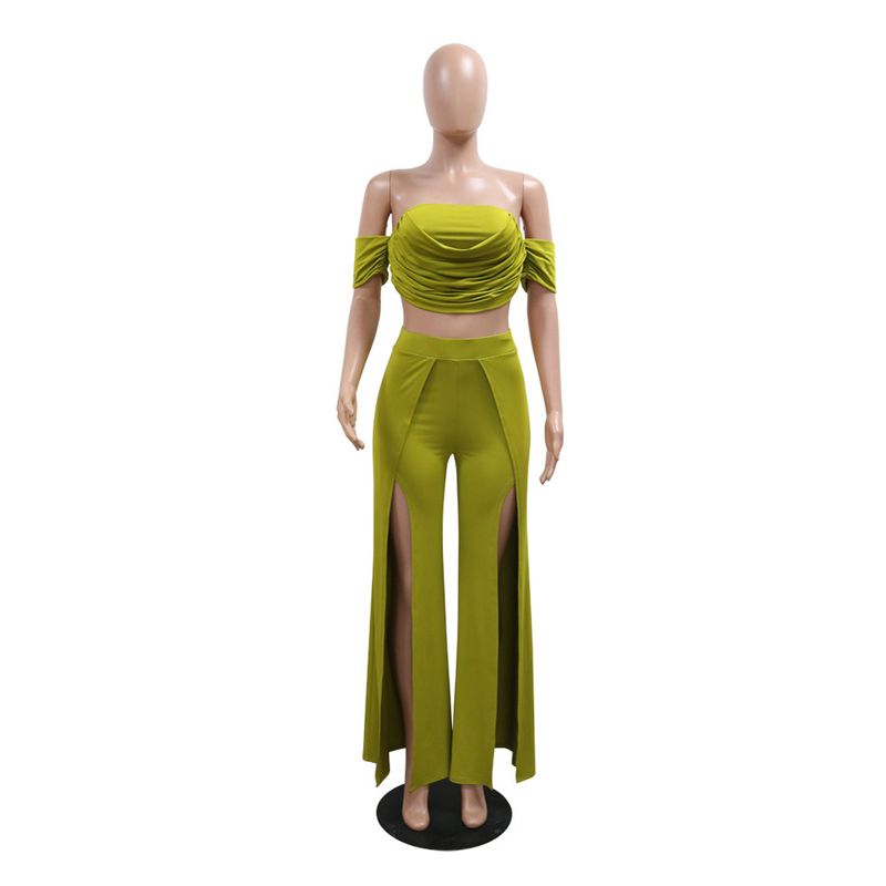 Γυναικεία ρούχα casual κοστούμι Tube Top Split Φαρδύ παντελόνι_voghion.com