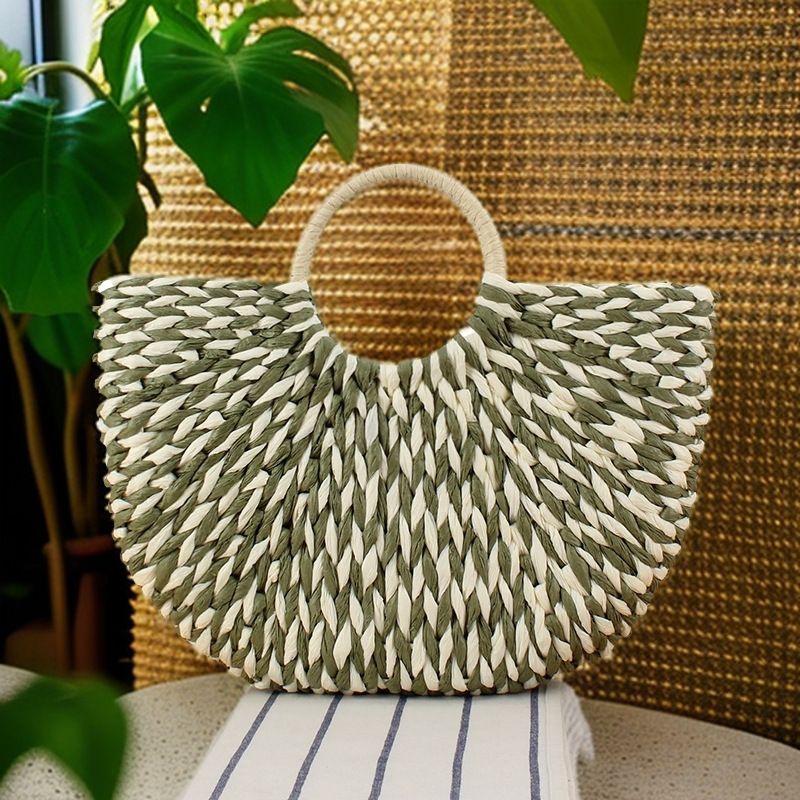 Nuova borsa da spiaggia in paglia versatile e di grande capacità da donna, borsa a mano in carta intrecciata_voghion.com