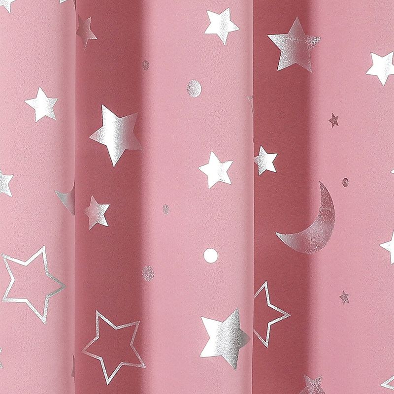 Curtains Silver-Foil Moon And Star Blackout Curtains With Grommets Thermal Insulated Drapes UV Protection Sun Blocking Window Panels_voghion.com