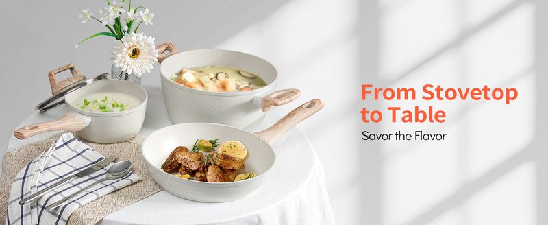 Ensemble de casseroles et poêles, ustensiles de cuisine antiadhésifs, ustensiles de cuisine à induction en granit blanc, ensemble de cuisine antiadhésif sain et non toxique avec ensemble de poêles à frire_voghion.com