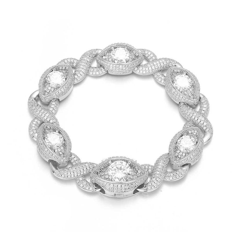 Set di collana e bracciale a catena cubana, stile hip hop, catena a strati con zirconi placcati in oro e argento, larghezza 8 mm, pezzo unisex per abbigliamento casual._voghion.com