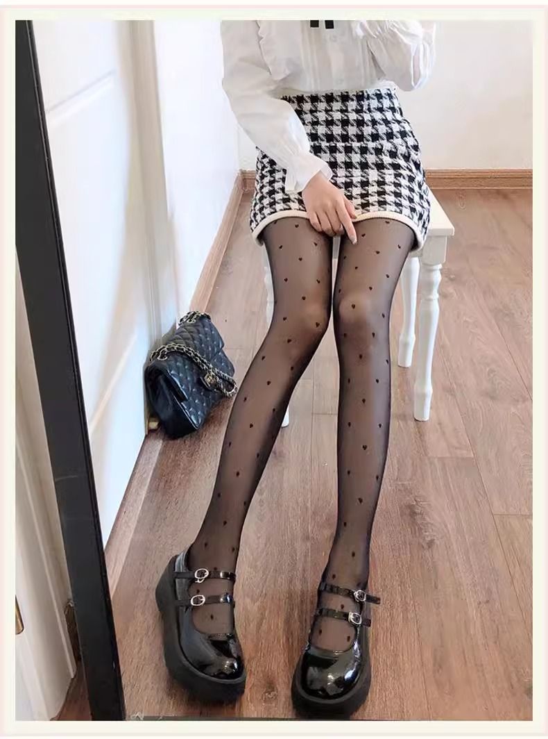 Unisex ultratynde slanke strømpebukser jk sorte polkaprikkede strømpebukser tynde kærlighedsstrømper til kvinder_voghion.com