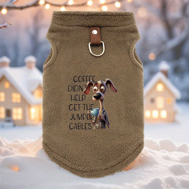 GOODVERYWinter Dog Coat Jacket - Soft Grey Pet Vest With Funny "Coffee Help Jump Cables" Graphic, Warm Fleece Clothing For French Bulldog,_voghion.com