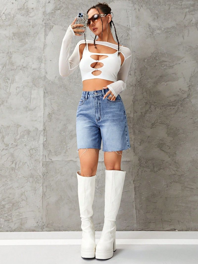 Women's High Waist Denim Shorts - Trendy Casual Stretch Jean Shorts With Comfortable Fit Denim Hot Pants For Women_voghion.com