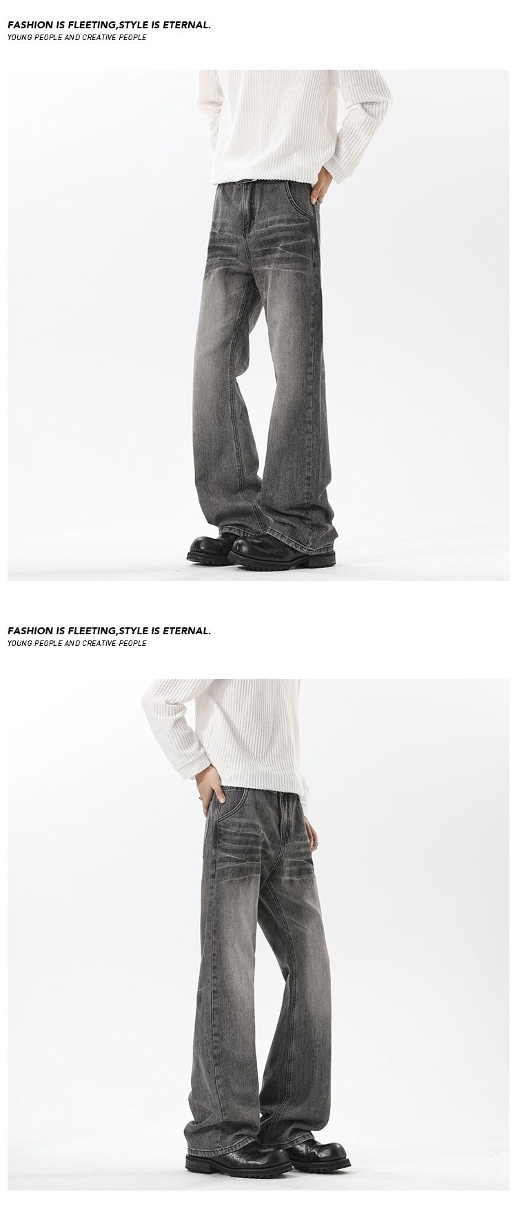 Cleanfit Cat Whisker Jeans For Men – Vintage Washed Stretch Denim With Subtle Flare (M-5XL) – High Street Baggy Trousers For Urban Streetwear_voghion.com