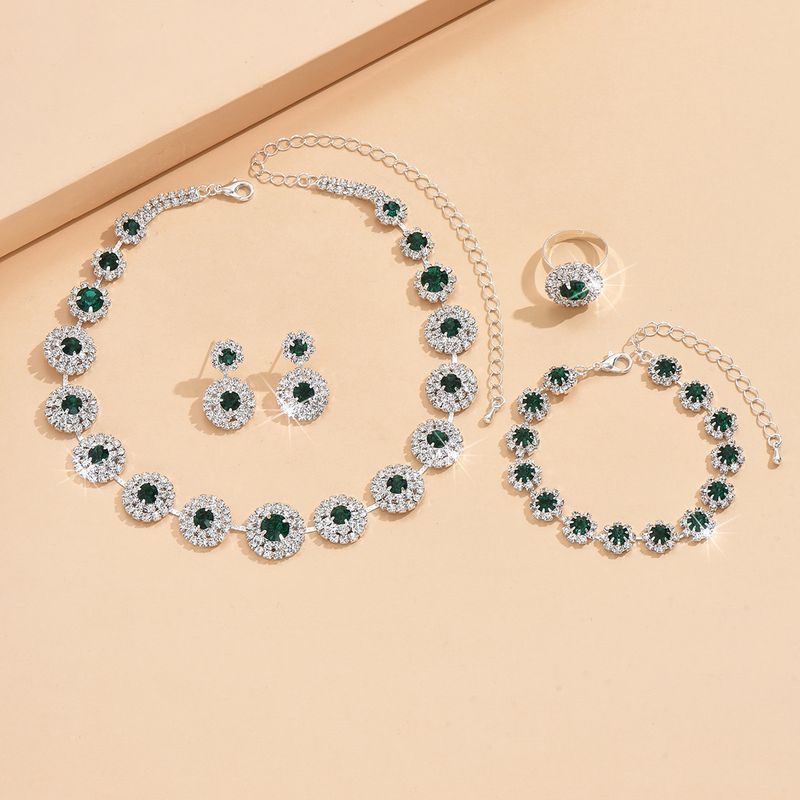 Moda sposa set gioielli da sposa collana orecchini braccialetto anello rotondo accessori per abiti minimalisti_voghion.com