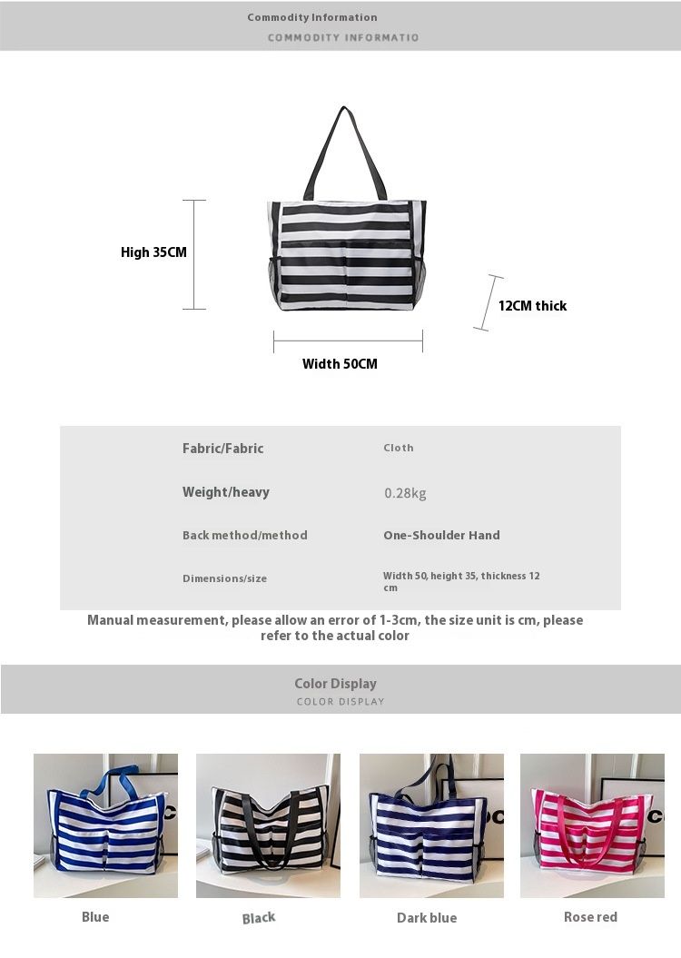 Beach 2024 summer shoulder artistic small fresh striped canvas tote bag large capacity handbag_voghion.com