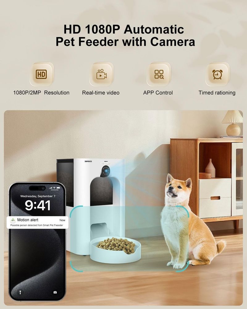 Dog Cat Feeder Automatic Dispenser 4L Pet Dry Food Bowl Dish With Wifi Camera_voghion.com