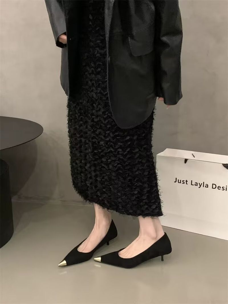 Scarpe da donna con tacco a spillo, tacco a spillo, tacco alto, stile gattino, stile francese, scarpe con gonna profumata_voghion.com