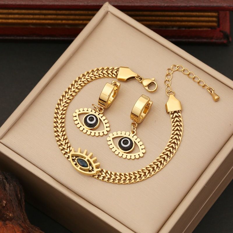 Nuovo stile personalità in acciaio inossidabile occhio moda catena piatta collana set di gioielli alla moda MZ101_voghion.com