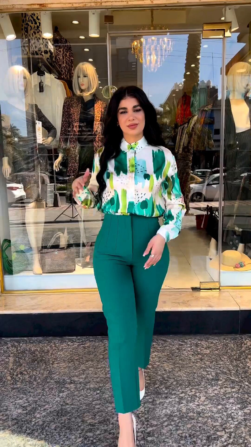 Women's summer temperament long-sleeved shirt high-waisted nine-point pants and small-leg pants suit_voghion.com