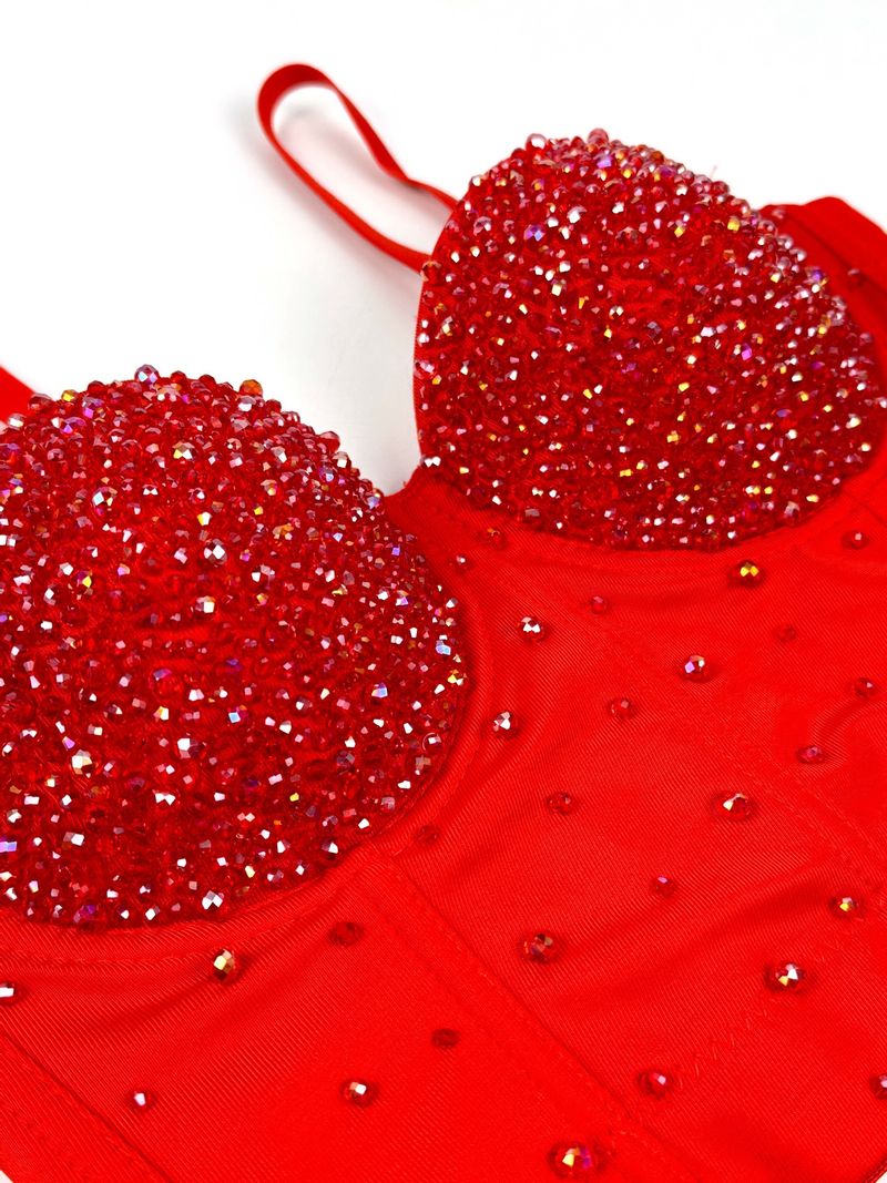 Women's Clothing Shiny Beads Handmade High End Outer Wear Small Camisole Herringbone Bra_voghion.com