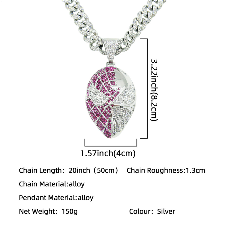 Collana pendente con maschera Bling ghiacciata da uomo e donna con catena cubana in cristallo da 13 mm_voghion.com