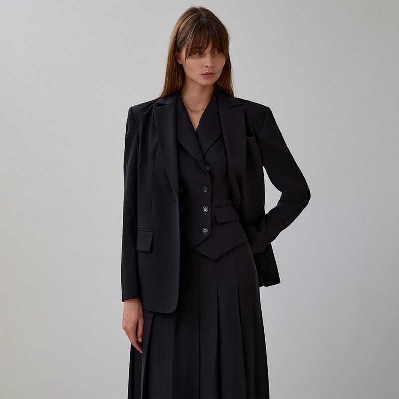 Vêtements pour femmes, tempérament d'automne élégant, nouveau gilet sans manches, jupe longue plissée, costume deux pièces_voghion.com