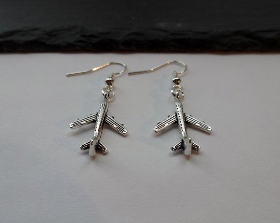 Pendientes joyas Avión de pasajeros Pendientes de avión Viajes Turismo Pendientes de azafata Pendientes de gancho para la oreja_voghion.com