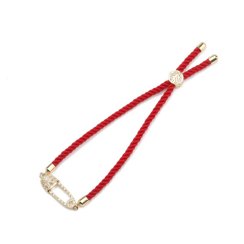 Zircon Pin Armbånd Papirclips Interessant Forgyldt Hul Hånd Smykker Personlighed Kvinde Justerbar Rød Reb Gave_voghion.com