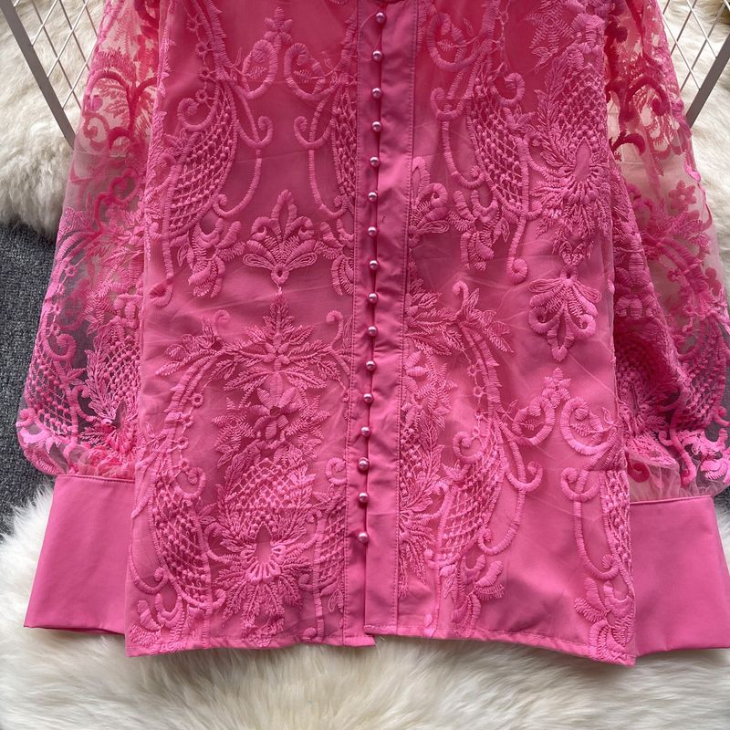 Camicetta da donna con ricamo in garza in stile vintage, stile temperamento_voghion.com