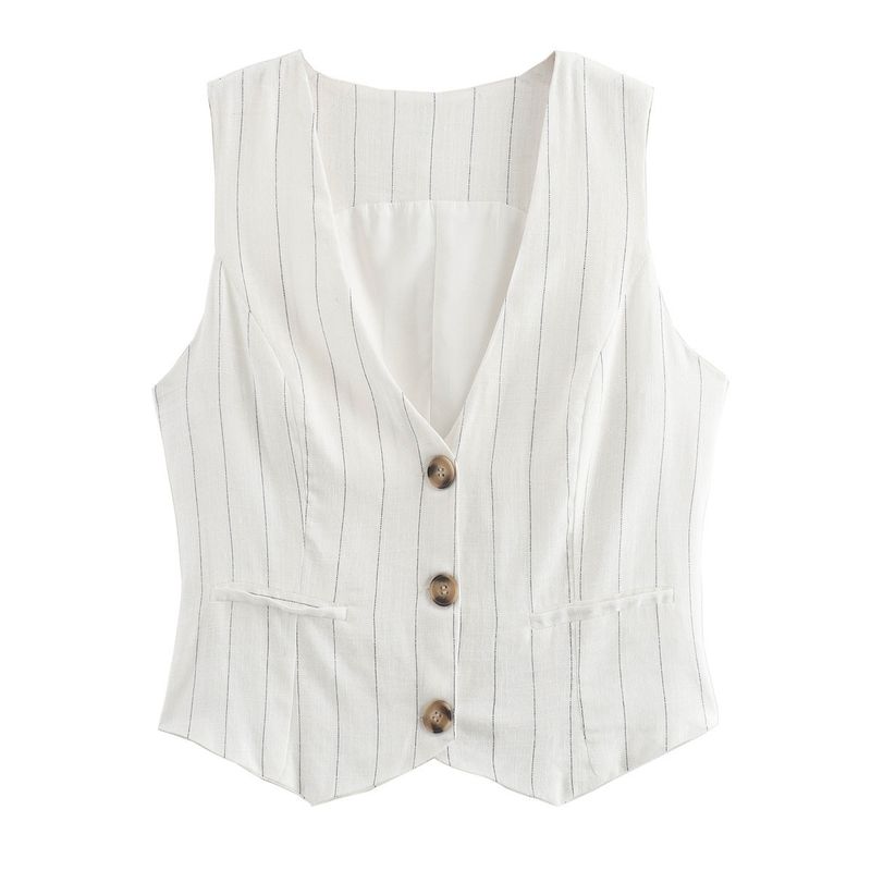 Conjunto de blazer, chaleco y pantalón de lino y algodón para mujer, moda de verano 2024_voghion.com