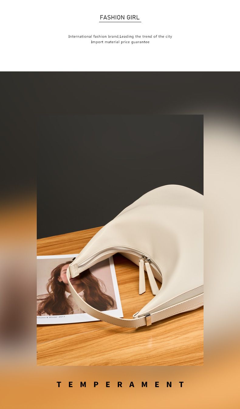 Borsa a tracolla da donna in vera pelle di vacchetta, modello a mezzaluna, con design primaverile ed estivo._voghion.com
