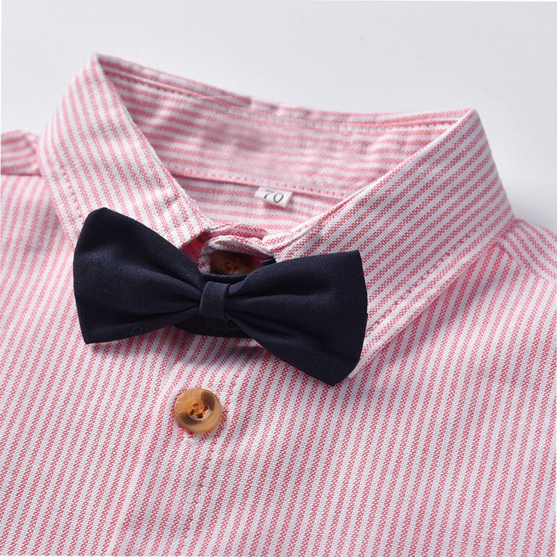 Kinderkleidung Kinderkleidung Anzug Jungen Kurzarm gestreiftes Hemd Baumwolloverall Performance-Kleidung Gentleman ein Jahr altes Kleid_voghion.com