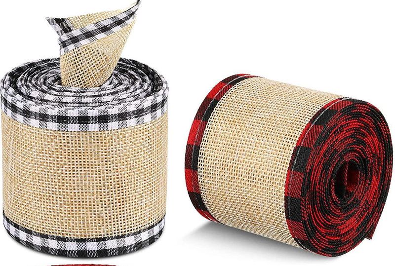 Nastro di iuta scozzese natalizio - 6,3 cm di larghezza, bordo a quadri rossi/neri e bianchi/neri per confezioni regalo e decorazioni per l'albero_voghion.com